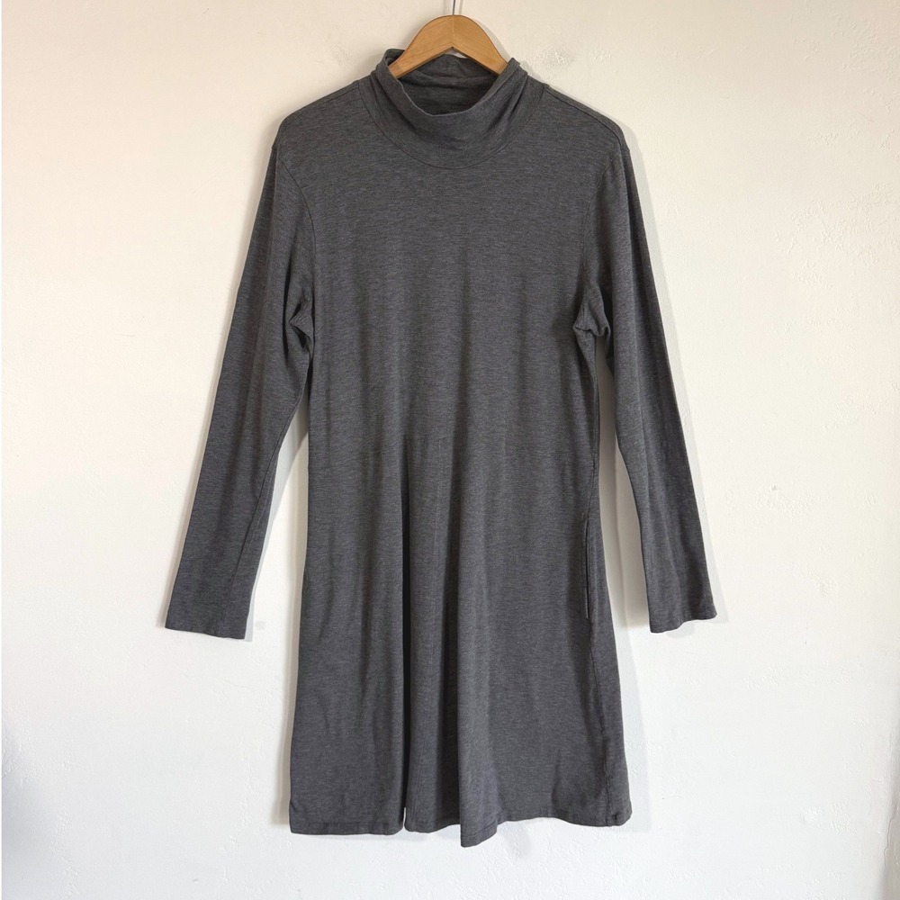 Toad&Co Winterdance Dress XL Gray Turtleneck Cotton Tencel Pockets Granola Girl